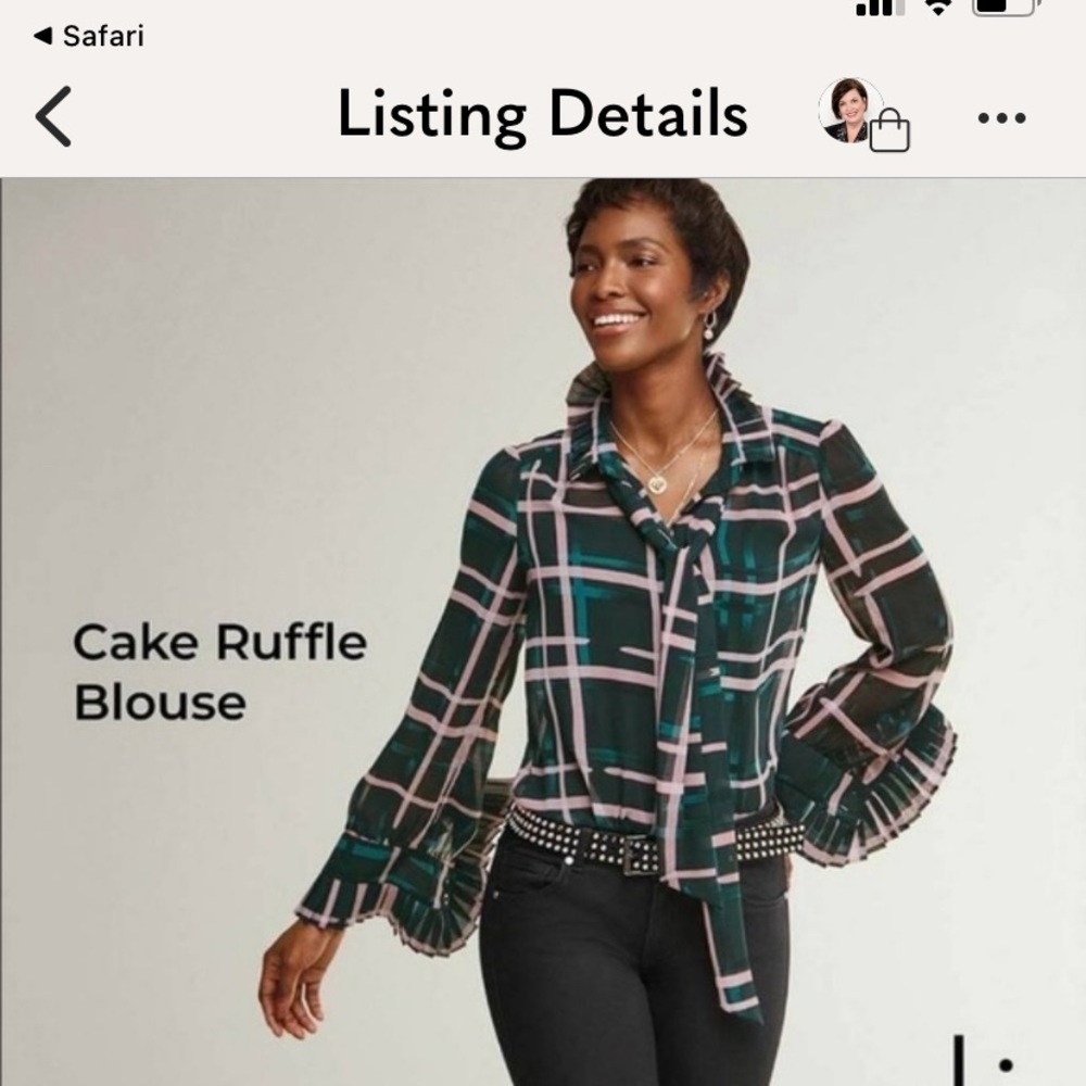 CAbi Green Cake Ruffle Blouse